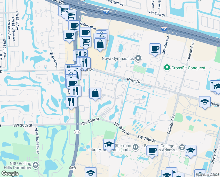 map of restaurants, bars, coffee shops, grocery stores, and more near 2659 Southwest 73rd Way in Davie
