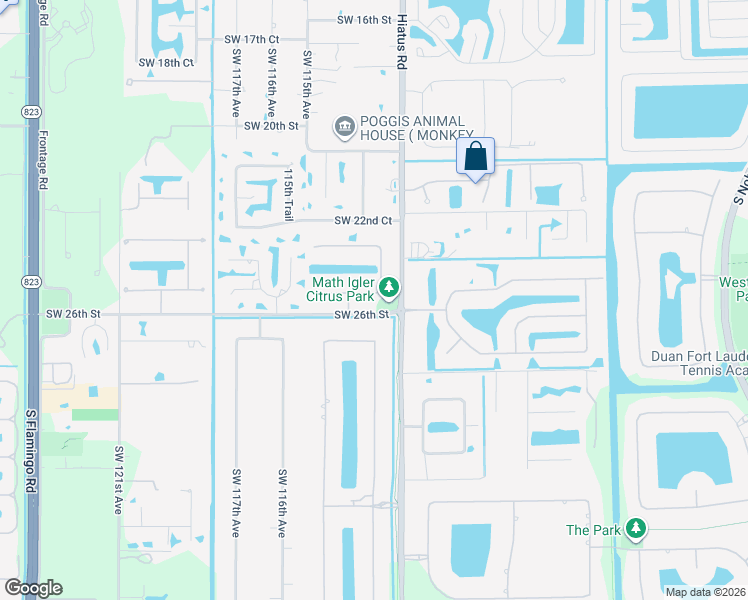 map of restaurants, bars, coffee shops, grocery stores, and more near 11262 Southwest 25th Court in Davie