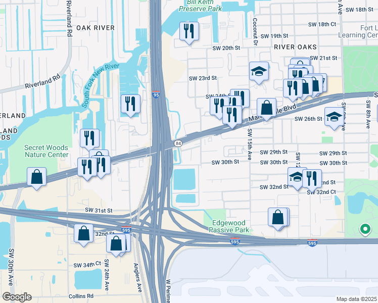 map of restaurants, bars, coffee shops, grocery stores, and more near 2911 Southwest 19th Avenue in Fort Lauderdale