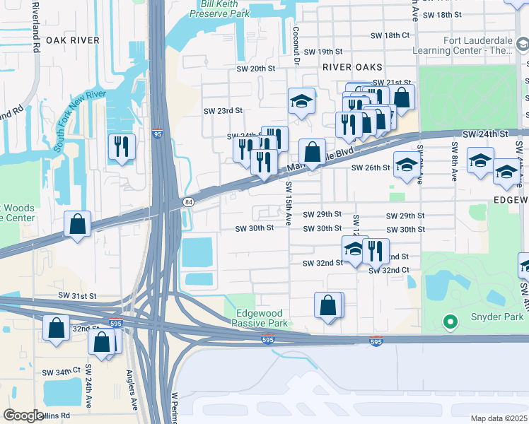 map of restaurants, bars, coffee shops, grocery stores, and more near 2833 Southwest 17th Avenue in Fort Lauderdale