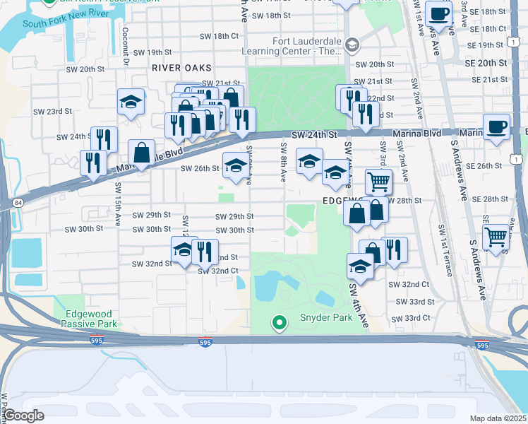 map of restaurants, bars, coffee shops, grocery stores, and more near 2900 Southwest 9th Avenue in Fort Lauderdale