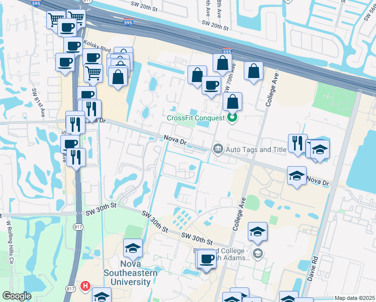 map of restaurants, bars, coffee shops, grocery stores, and more near 7080 Nova Drive in Davie