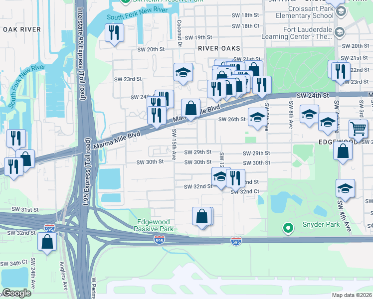 map of restaurants, bars, coffee shops, grocery stores, and more near in Fort Lauderdale