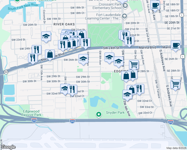 map of restaurants, bars, coffee shops, grocery stores, and more near 2900 Southwest 9th Avenue in Fort Lauderdale