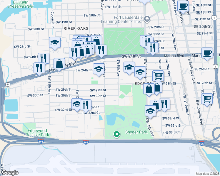 map of restaurants, bars, coffee shops, grocery stores, and more near 2900 Southwest 9th Avenue in Fort Lauderdale