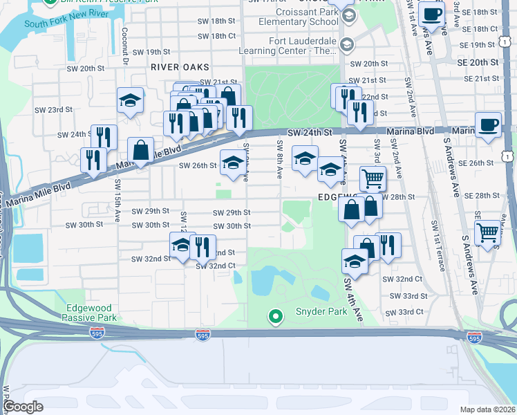 map of restaurants, bars, coffee shops, grocery stores, and more near 2900 Southwest 9th Avenue in Fort Lauderdale