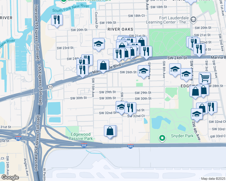 map of restaurants, bars, coffee shops, grocery stores, and more near 1270 Southwest 29th Street in Fort Lauderdale