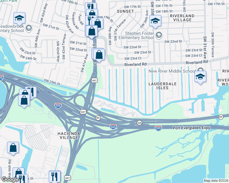 map of restaurants, bars, coffee shops, grocery stores, and more near 2607 Tortugas Lane in Fort Lauderdale