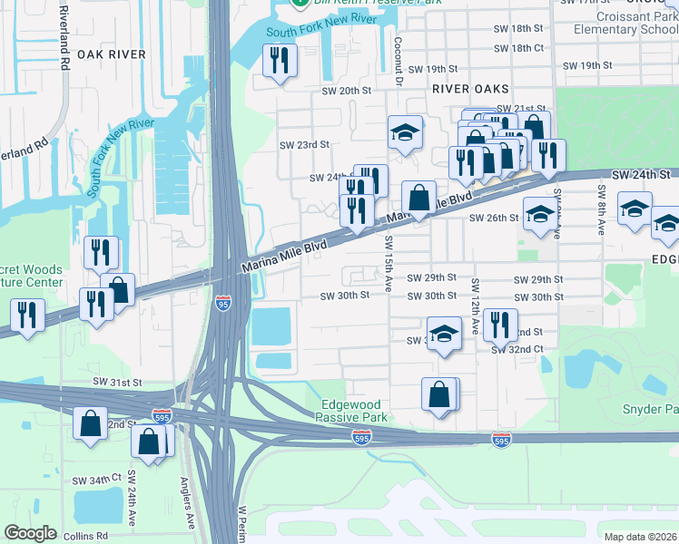 map of restaurants, bars, coffee shops, grocery stores, and more near 2833 Southwest 17th Avenue in Fort Lauderdale