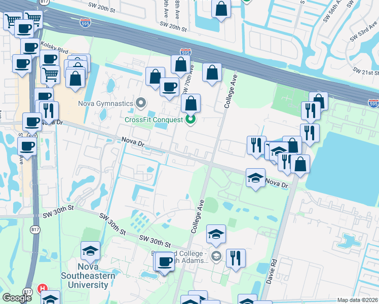 map of restaurants, bars, coffee shops, grocery stores, and more near 6759 College Court in Davie