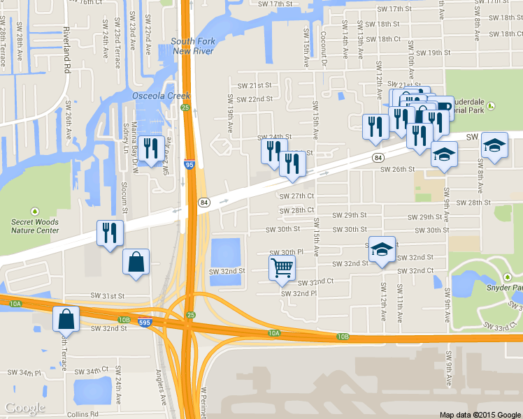 map of restaurants, bars, coffee shops, grocery stores, and more near 1826 Southwest 29th Street in Fort Lauderdale