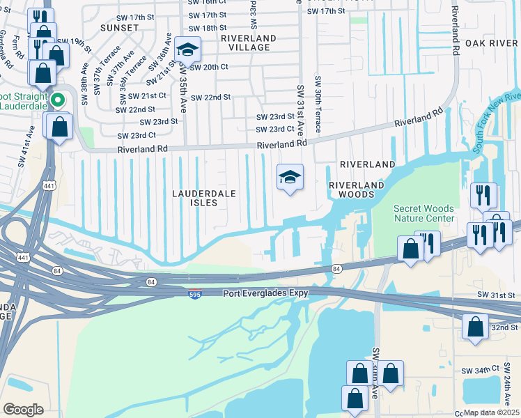 map of restaurants, bars, coffee shops, grocery stores, and more near 2517 Southwest 32nd Terrace in Fort Lauderdale