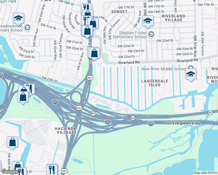 map of restaurants, bars, coffee shops, grocery stores, and more near 2607 Tortugas Lane in Fort Lauderdale