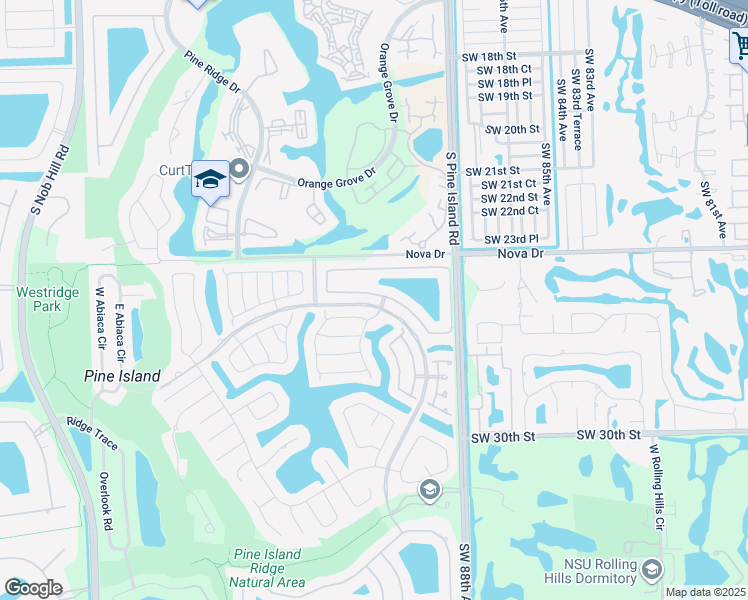 map of restaurants, bars, coffee shops, grocery stores, and more near 9022 Lake Park Circle South in Davie