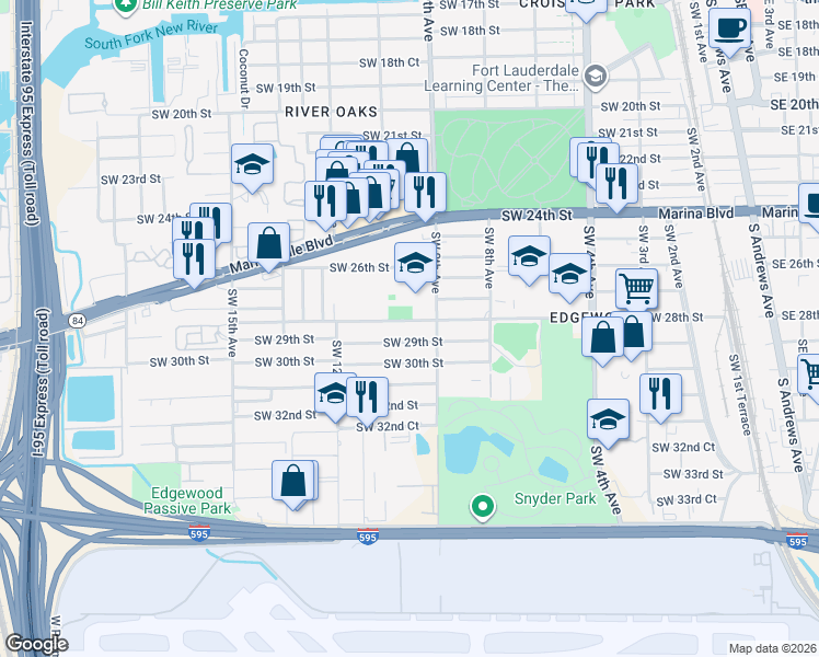 map of restaurants, bars, coffee shops, grocery stores, and more near 940A Southwest 29th Street in Fort Lauderdale