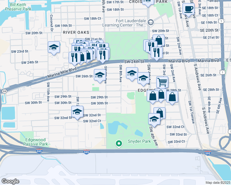 map of restaurants, bars, coffee shops, grocery stores, and more near 800 Southwest 29th Street in Fort Lauderdale