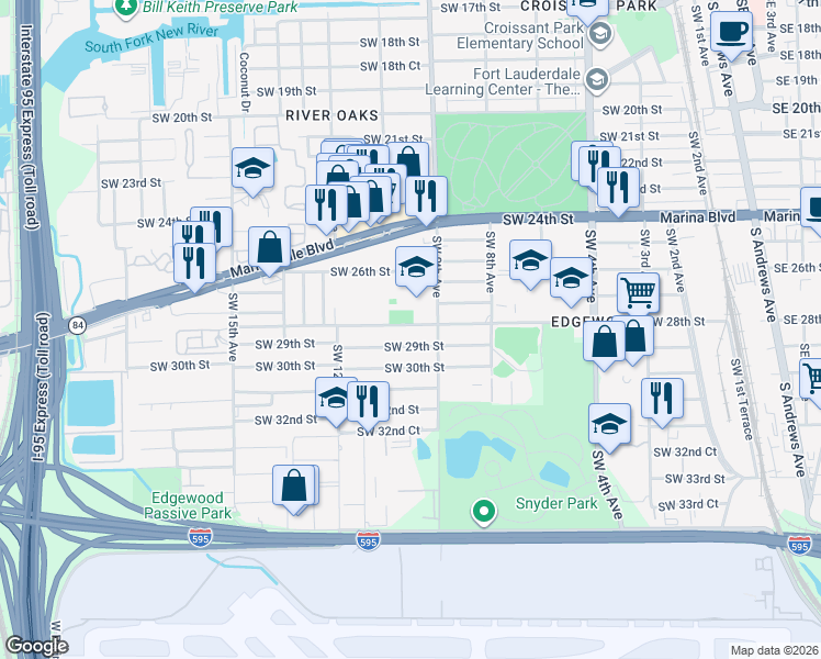 map of restaurants, bars, coffee shops, grocery stores, and more near 940A Southwest 29th Street in Fort Lauderdale