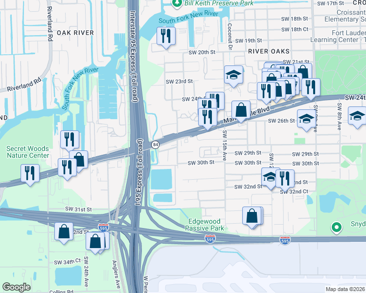 map of restaurants, bars, coffee shops, grocery stores, and more near 1826 Southwest 29th Street in Fort Lauderdale