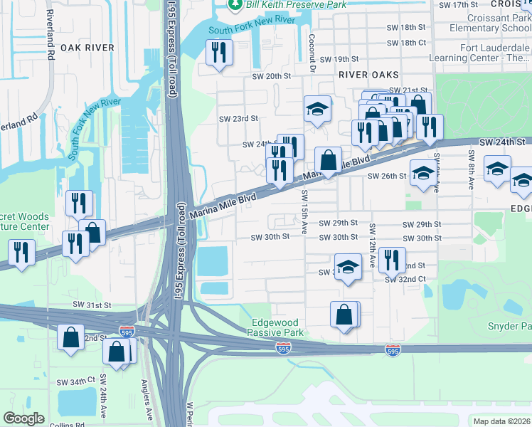 map of restaurants, bars, coffee shops, grocery stores, and more near 2833 Southwest 17th Avenue in Fort Lauderdale