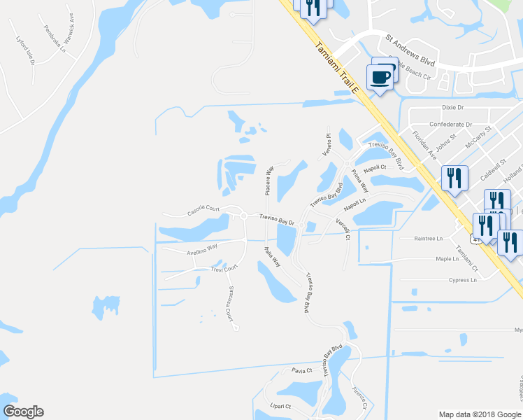 map of restaurants, bars, coffee shops, grocery stores, and more near 9415 Piacere Way in Naples