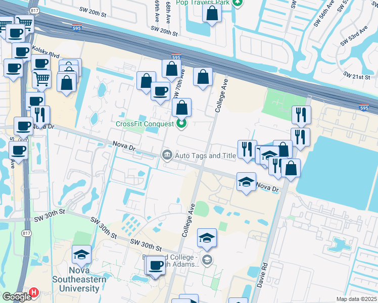 map of restaurants, bars, coffee shops, grocery stores, and more near 6857 College Court in Davie