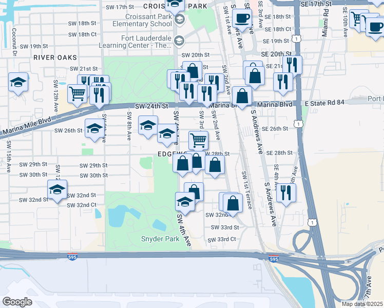 map of restaurants, bars, coffee shops, grocery stores, and more near 325 Southwest 28th Street in Fort Lauderdale