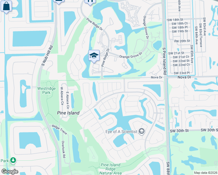 map of restaurants, bars, coffee shops, grocery stores, and more near 2647 Pinewood Court in Davie
