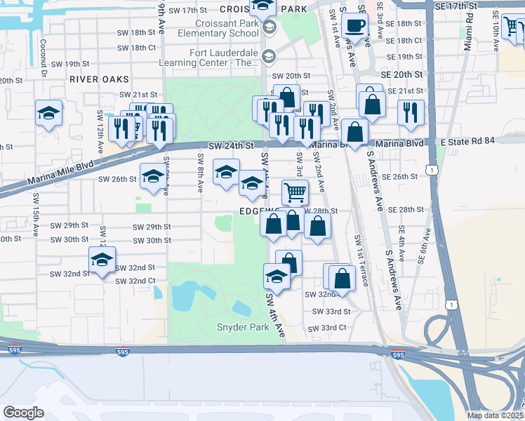 map of restaurants, bars, coffee shops, grocery stores, and more near 2720 Southwest 4th Court in Fort Lauderdale