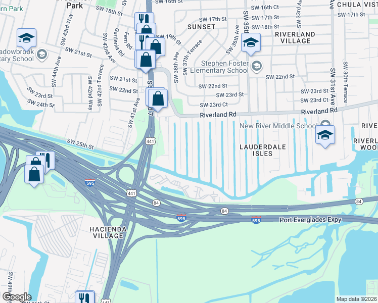 map of restaurants, bars, coffee shops, grocery stores, and more near 2518 Southwest 37th Terrace in Fort Lauderdale