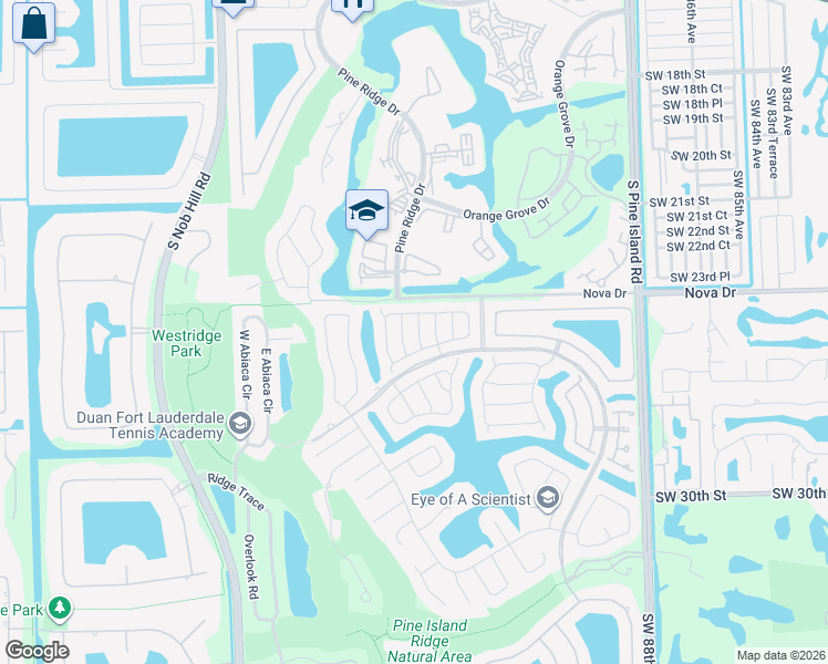 map of restaurants, bars, coffee shops, grocery stores, and more near 2647 Pinewood Court in Davie