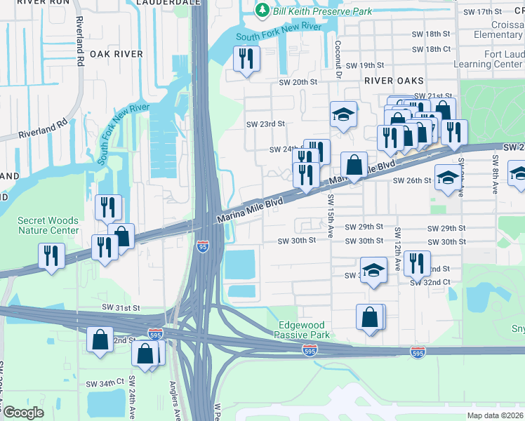 map of restaurants, bars, coffee shops, grocery stores, and more near in Fort Lauderdale
