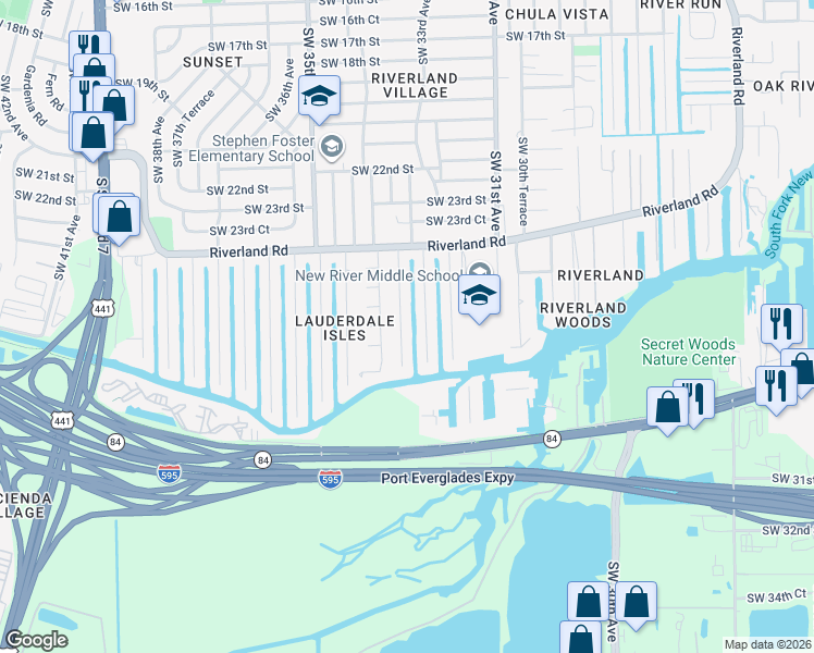map of restaurants, bars, coffee shops, grocery stores, and more near 2472 Southwest 32nd Terrace in Fort Lauderdale