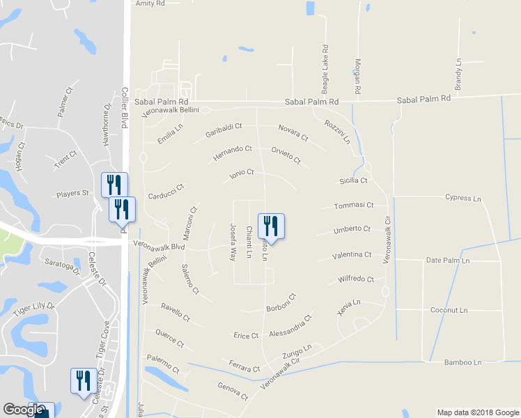 map of restaurants, bars, coffee shops, grocery stores, and more near 8023 Sorrento Lane in Naples