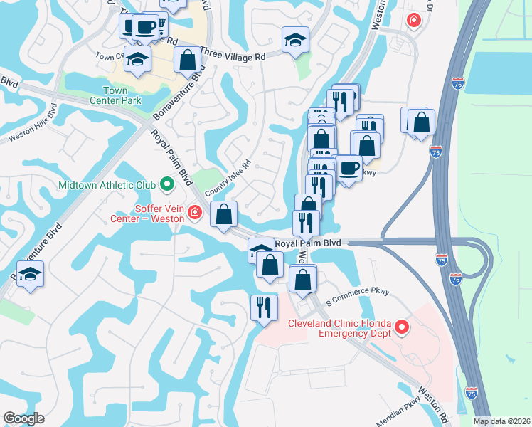 map of restaurants, bars, coffee shops, grocery stores, and more near 2380 Tallahassee in Weston