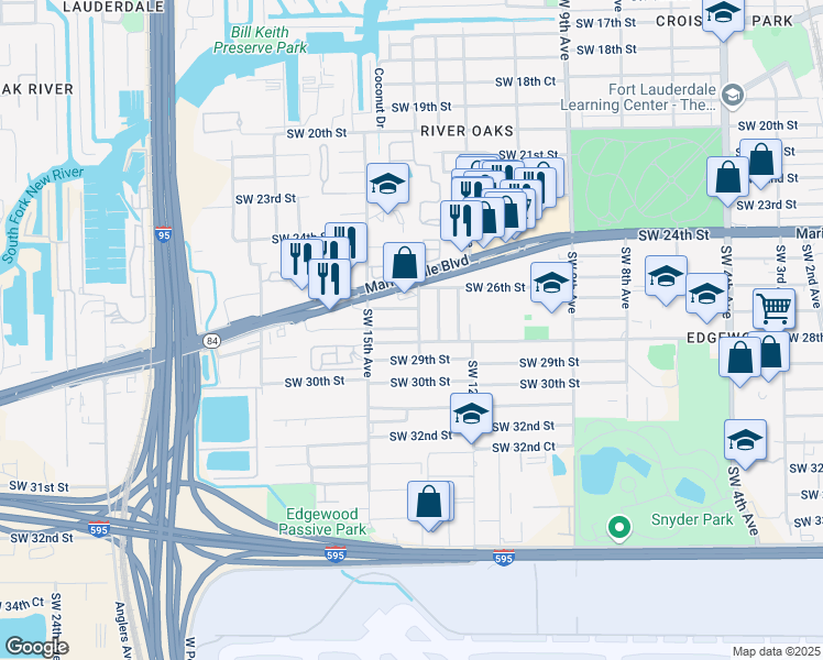map of restaurants, bars, coffee shops, grocery stores, and more near 2644 Southwest 14th Avenue in Fort Lauderdale