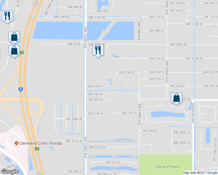 map of restaurants, bars, coffee shops, grocery stores, and more near 15150 Southwest 24th Place in Davie