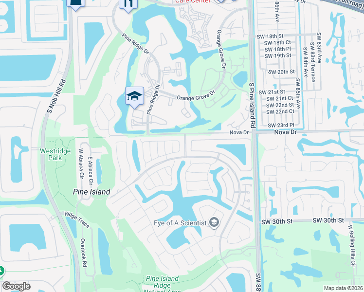 map of restaurants, bars, coffee shops, grocery stores, and more near 2640 Millwood Court in Davie