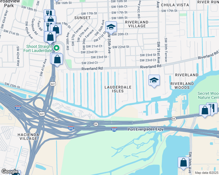 map of restaurants, bars, coffee shops, grocery stores, and more near 2519 Gulfstream Lane in Fort Lauderdale