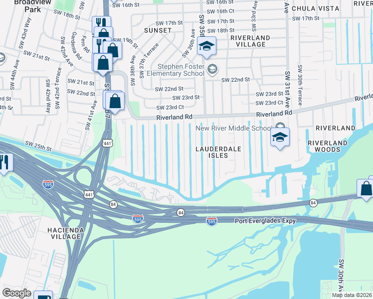 map of restaurants, bars, coffee shops, grocery stores, and more near 2518 Marathon Lane in Fort Lauderdale