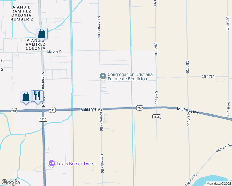 map of restaurants, bars, coffee shops, grocery stores, and more near 639 Gonzalez Road in Weslaco