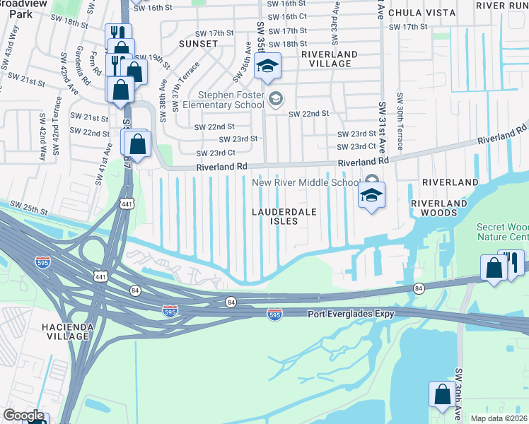 map of restaurants, bars, coffee shops, grocery stores, and more near 2519 Gulfstream Lane in Fort Lauderdale