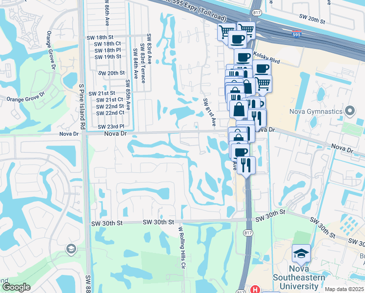 map of restaurants, bars, coffee shops, grocery stores, and more near 2451 Southwest 82nd Avenue in Davie