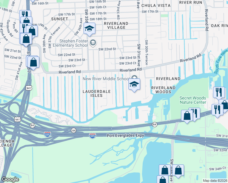 map of restaurants, bars, coffee shops, grocery stores, and more near 2472 Southwest 32nd Terrace in Fort Lauderdale