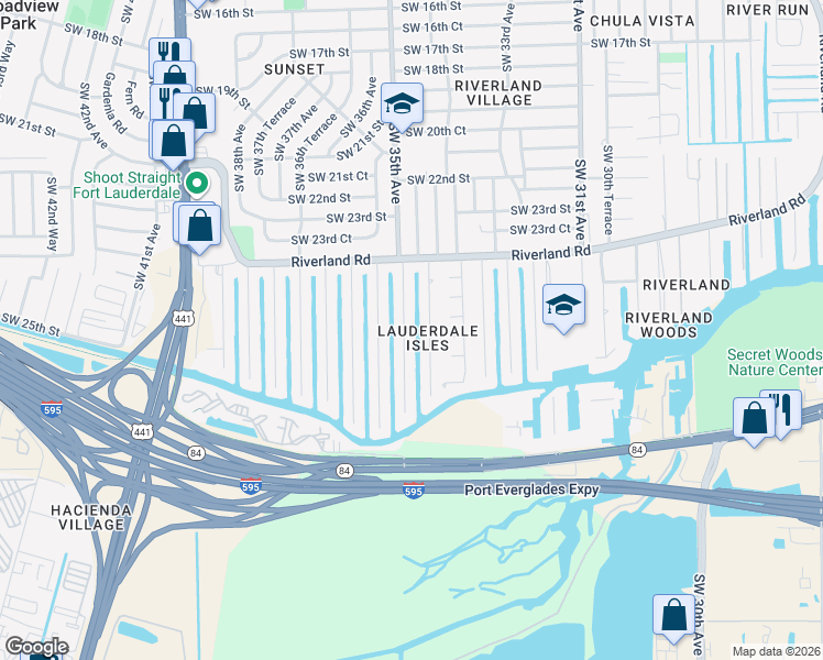 map of restaurants, bars, coffee shops, grocery stores, and more near 2519 Gulfstream Lane in Fort Lauderdale