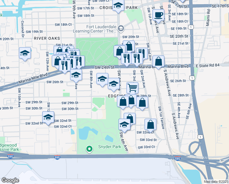 map of restaurants, bars, coffee shops, grocery stores, and more near 425 Southwest 28th Street in Fort Lauderdale