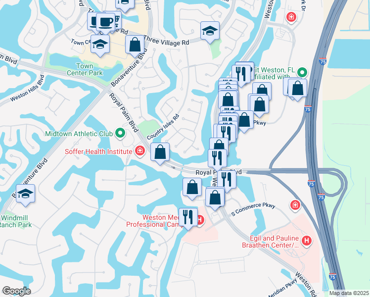map of restaurants, bars, coffee shops, grocery stores, and more near 2375 Tallahassee in Weston