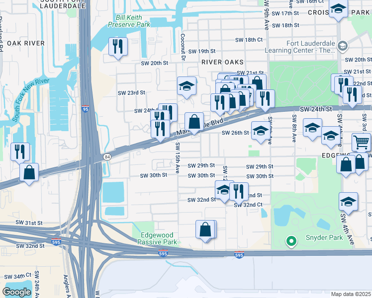 map of restaurants, bars, coffee shops, grocery stores, and more near 1427 Southwest 27th Court in Fort Lauderdale