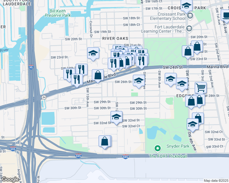map of restaurants, bars, coffee shops, grocery stores, and more near 2660 Southwest 12th Terrace in Fort Lauderdale