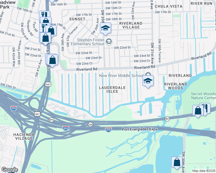 map of restaurants, bars, coffee shops, grocery stores, and more near 2519 Gulfstream Lane in Fort Lauderdale