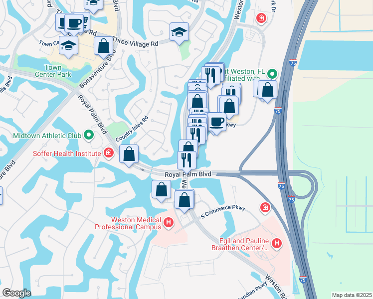 map of restaurants, bars, coffee shops, grocery stores, and more near 2378 Weston Road in Fort Lauderdale